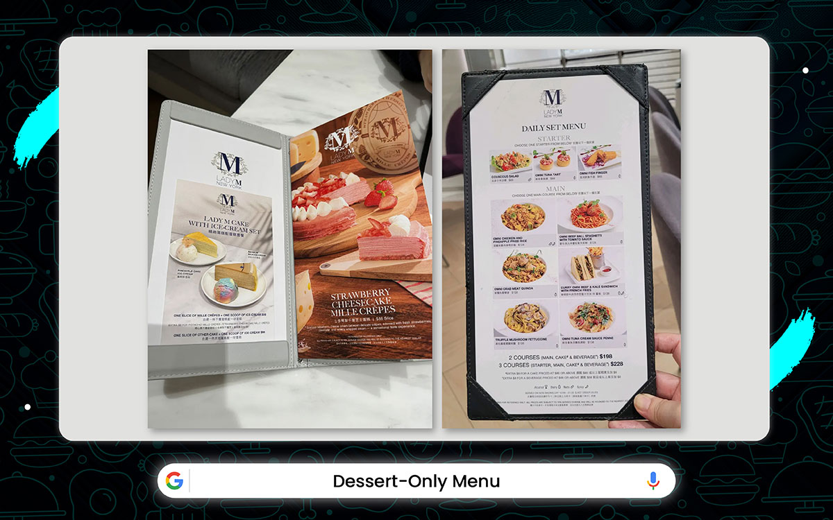 dessert restaurant menu design idea