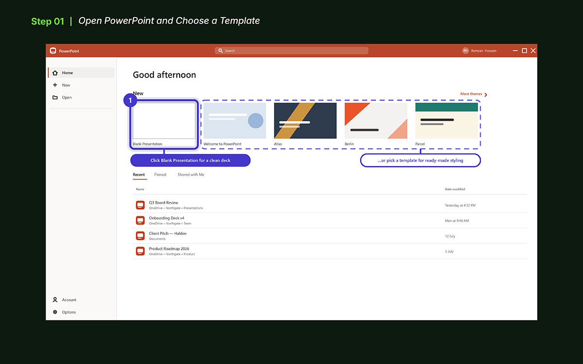 how to create a presentation in Microsoft PowerPoint step by step