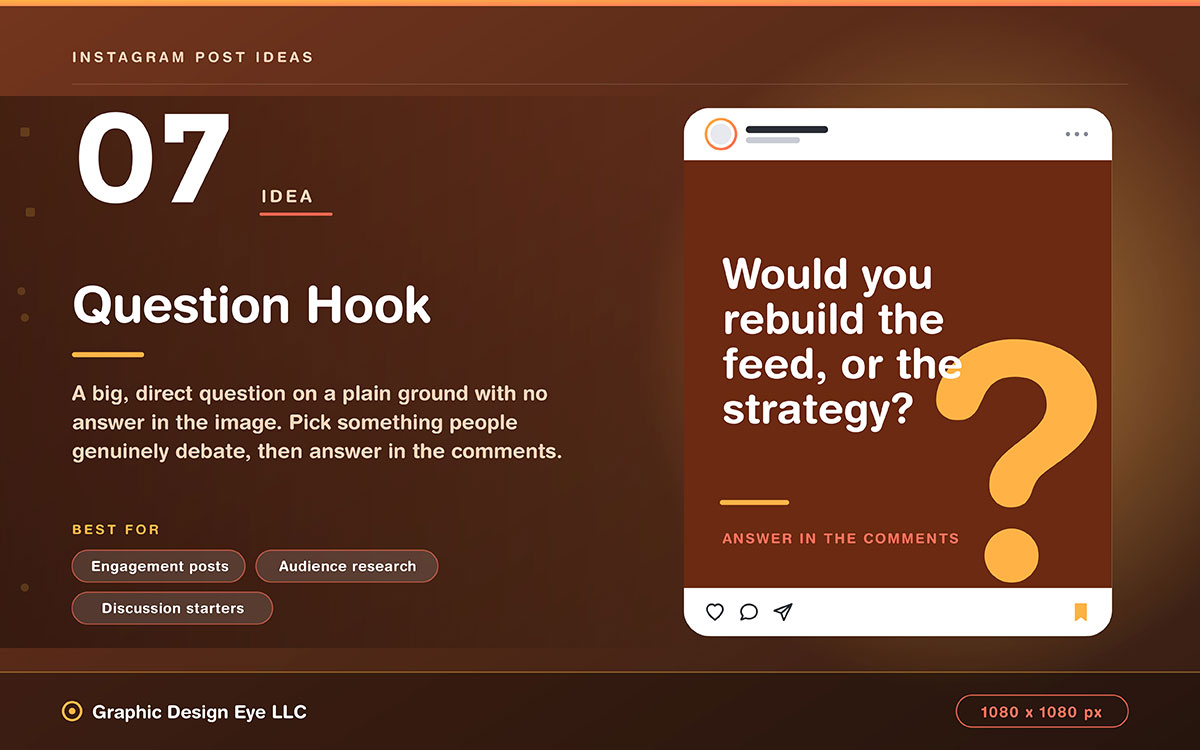 brown Instagram post idea slide showing a question hook