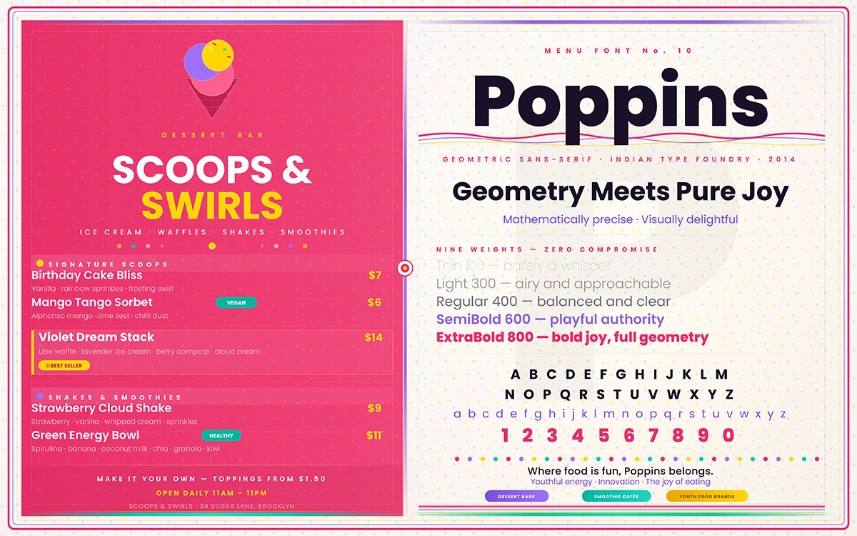 menu layout typography